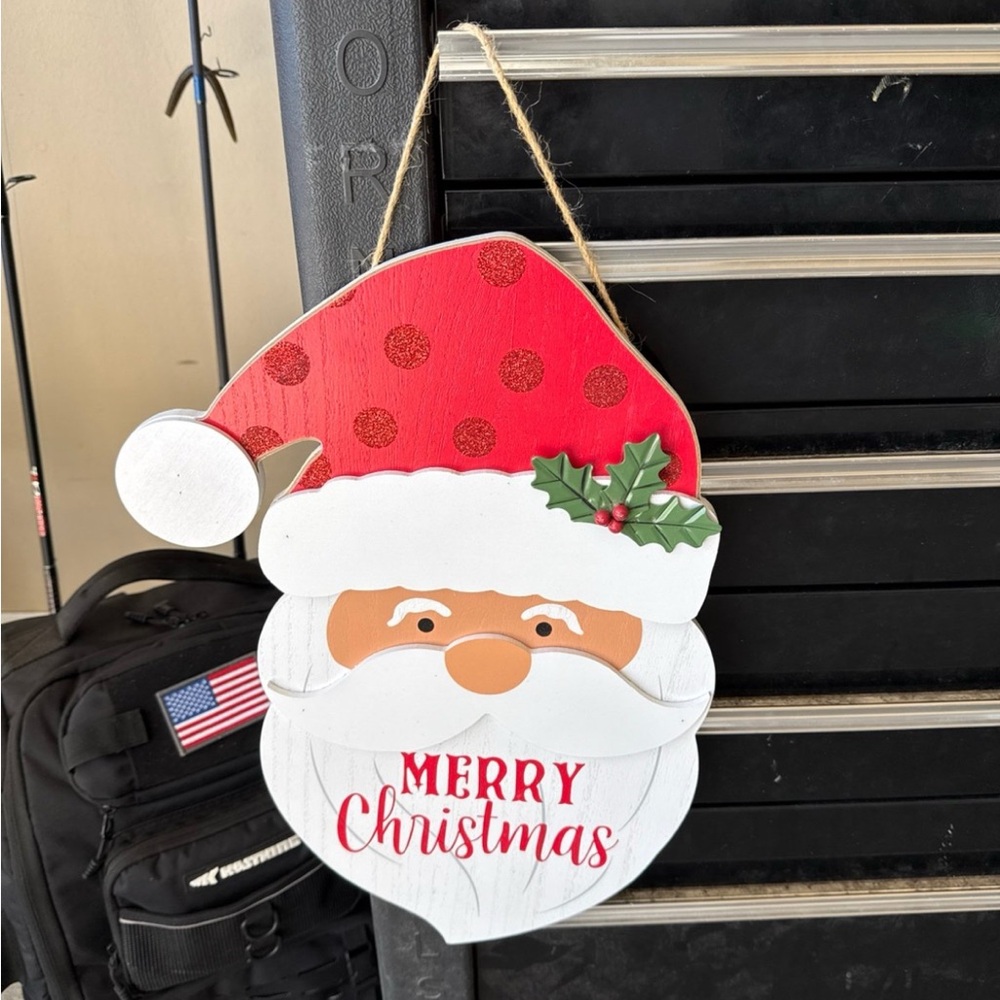 Santa Merry Christmas Wooden Hanging Sign